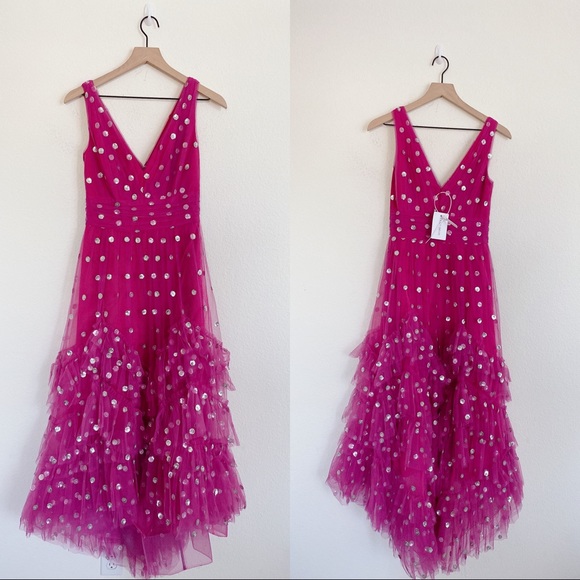 Marchesa Notte sequin dot tulle ruffle dress - Picture 8 of 14